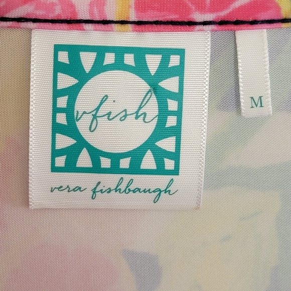 Vfish Vera Fishbaugh | Colorful Striped Floral Fruit V-neck Dress Size Medium - Picture 3 of 6